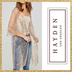Hayden Los Angeles Sheer Glitter Sequin Kimono Size S/M